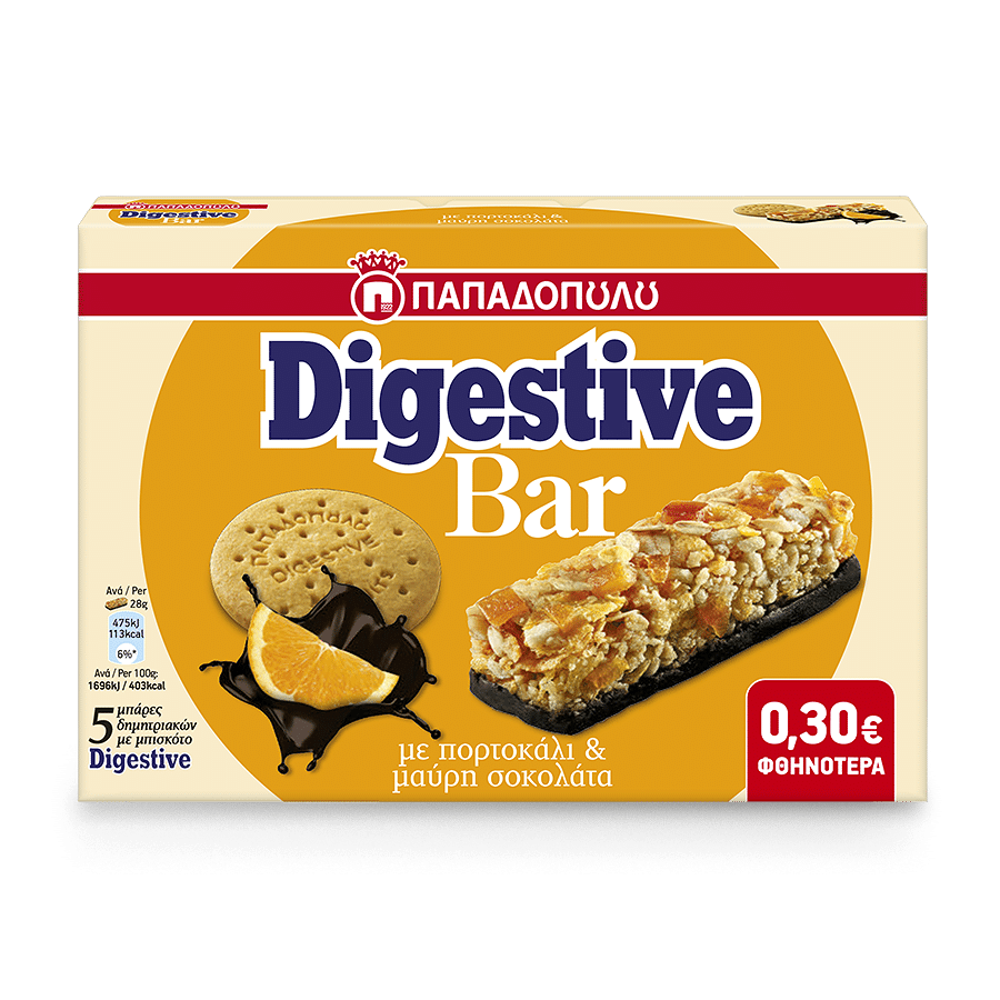 Papadopoulos Digestive Bar w/ Orange Pieces and Dark Chocolate Coated Base